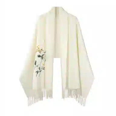 一米画纱 新中式传统盘扣精致古风花卉刺绣两用外搭加厚保暖旗袍晚礼服披风多功能优雅 绵羊毛 披肩 女款