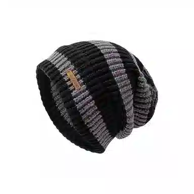 恩僾德 条纹字母宽松大头围高颜值显脸小子女秋冬天保暖护耳百搭针织堆堆帽 腈纶 绒线帽 男女同款情侣款