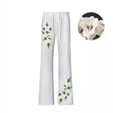 布客行 美式复古垂感高街亲肤透气直筒弯刀针织运动卫裤子百搭阔腿花卉显高显瘦显腿弹力微喇休闲裤 男女同款