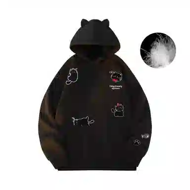 Duoyi Hooded Down Pullover Black Cat Logo