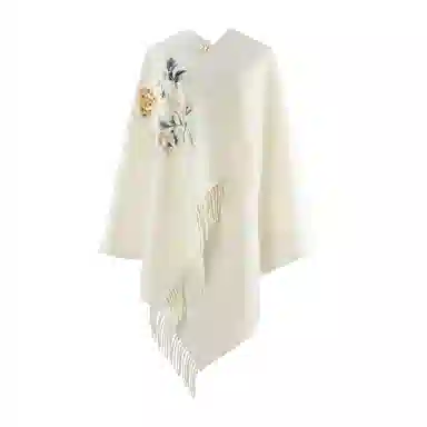 一米画纱 新中式传统盘扣精致古风花卉刺绣两用外搭加厚保暖旗袍晚礼服披风多功能优雅 绵羊毛 披肩 女款