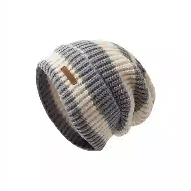 恩僾德 条纹字母宽松大头围高颜值显脸小子女秋冬天保暖护耳百搭针织堆堆帽 腈纶 绒线帽 男女同款情侣款