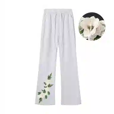 布客行 文艺风美式复古高街亲肤透气直筒弯刀针织运动卫裤子百搭阔腿花卉显高显瘦显腿弹力微喇休闲裤 男女同款