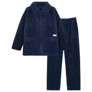 静英鸾 舒适加绒加厚波暖长袖长裤家居服睡衣套装 男款