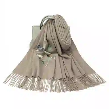 一米画纱 新中式传统盘扣精致古风花卉刺绣两用外搭加厚保暖旗袍晚礼服披风多功能优雅 绵羊毛 披肩 女款