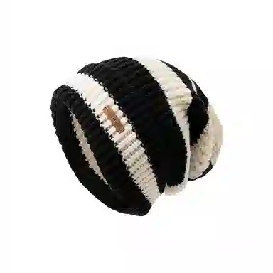 恩僾德 条纹字母宽松大头围高颜值显脸小子女秋冬天保暖护耳百搭针织堆堆帽 腈纶 绒线帽 男女同款情侣款