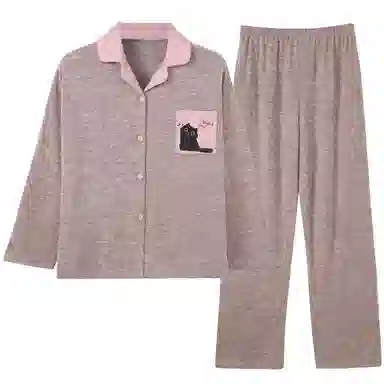 静英鸾 翻领简约甜美休闲时尚卡通小猫亲肤舒适可外穿家居服睡衣套装 女款