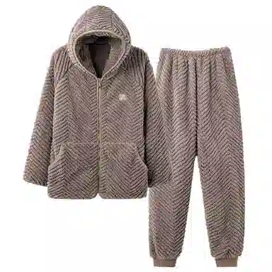 莫代尔 珊瑚绒男法兰绒冬老人男士老年人可外穿居家服中老年睡衣套装 男款