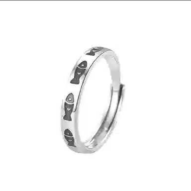 【999足银|免费刻字】 极昼 夜光猫鱼之恋 萌趣卡通可爱涂鸦法式猫抓鱼对戒 简约浪漫百搭恋爱告白纪念日礼赠 纯银 戒指 男女同款情侣款