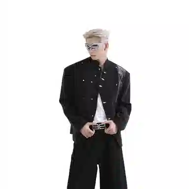 虫小绿 国风新中式泼墨立领金属装饰西服外套春秋季街头潮流时尚百搭西装 男女同款