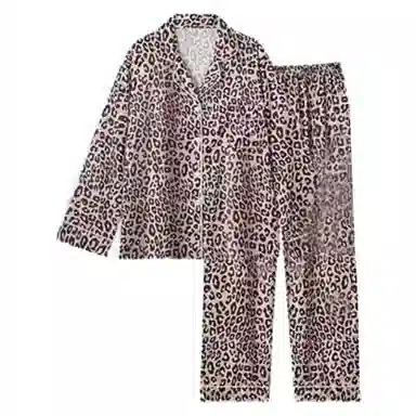 静英鸾 冬季时尚豹纹简约风德绒加厚保暖翻领家居服睡衣套装 女款