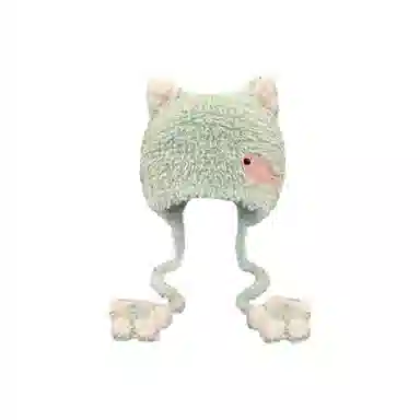 恩僾德 可爱小猫爪毛绒护耳手工针织卡通骑行保暖百搭包头 涤纶 绒线帽 男女同款情侣款