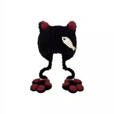 恩僾德 可爱小猫爪毛绒护耳手工针织卡通骑行保暖百搭包头 涤纶 绒线帽 男女同款情侣款