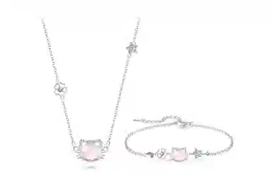 【闪钻可爱猫咪】 牧言 在逃公主系列森系甜美小众设计高级感 精致浪漫璀璨爆闪招财猫星星镂空桃花百搭可调节 好运 琉璃 玉石项链 女款