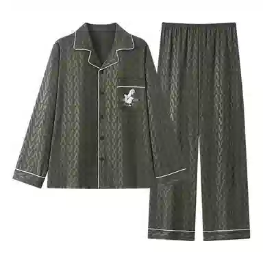 静英鸾 翻领休闲简约时尚卡通鸭子亲肤舒适可外穿家居服睡衣套装 男款