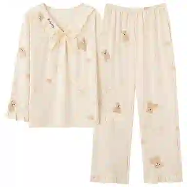 莫代尔 个性时尚气质百搭纯棉圆领套头宽松休闲简约长袖长裤家居服可外穿睡衣套装 女款