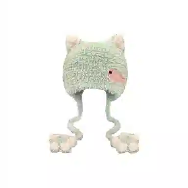恩僾德 可爱小猫爪毛绒护耳手工针织卡通骑行保暖百搭包头 涤纶 绒线帽 男女同款情侣款