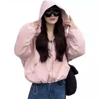 邦固依品 高级感连帽短款外套女春季小个子宽松显瘦冲.锋衣薄上衣夹克 女款