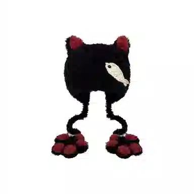 恩僾德 可爱小猫爪毛绒护耳手工针织卡通骑行保暖百搭包头 涤纶 绒线帽 男女同款情侣款