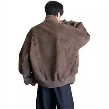 拓菲 美式复古扎染皮衣外套春秋季款廓形立领棒球服短款飞行夹克 男女同款