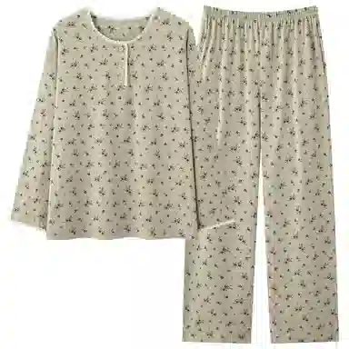 莫代尔 清新轻盈透气百搭纯棉圆领套头舒适亲肤细腻长袖长裤家居服可外穿睡衣套装 女款