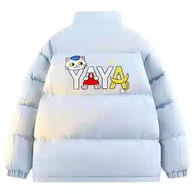 鸭鸭 高蓬松系列 美式高街学院风高级百搭猫猫头图案云朵泡芙防风保暖抗寒聚热锁温防钻绒舒适宽松面包服立领羽绒服 男女同款