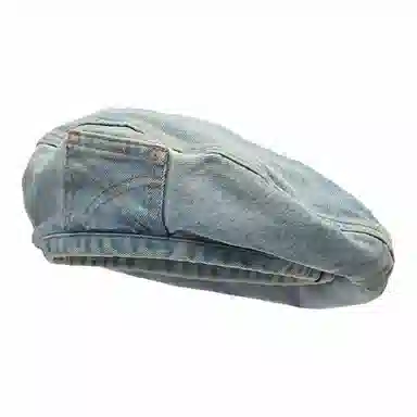 恩僾德 水洗做旧牛仔小众百搭复古怀旧大头围口袋设计春夏圆脸显脸小 聚酯纤维 贝雷帽 男女同款情侣款