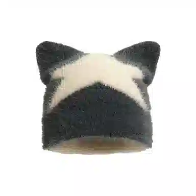 恩僾德 萌趣猫星人小众可爱猫耳星星毛线套头帽保暖毛绒包头帽 聚酯纤维 绒线帽 男女同款情侣款