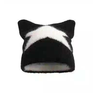 恩僾德 萌趣猫星人小众可爱猫耳星星毛线套头帽保暖毛绒包头帽 聚酯纤维 绒线帽 男女同款情侣款