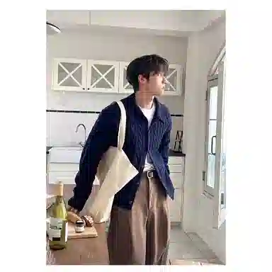 半空山 法式慵懒风翻领毛线衫粗麻花开衫高级感韩系复古纯色休闲修身显瘦简约基础款长袖针织衫 男女同款