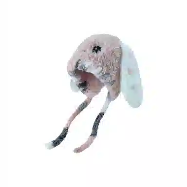 恩僾德 保暖可爱大眼萌兔毛绒护耳甜美大头围显脸小 聚酯纤维 帽子 男女同款情侣款