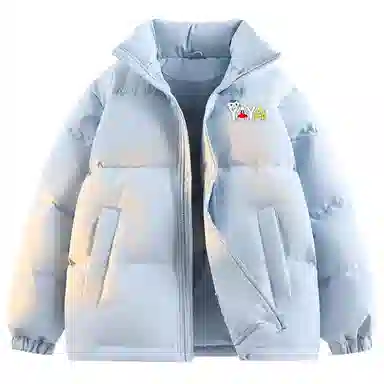 鸭鸭 高蓬松系列 美式高街学院风高级百搭猫猫头图案云朵泡芙防风保暖抗寒聚热锁温防钻绒舒适宽松面包服立领羽绒服 男女同款