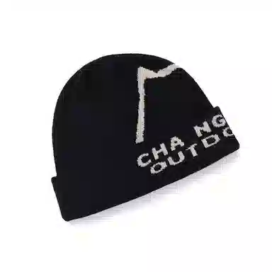 艾佳微 山系美式字母提花针织嘻哈滑板护耳套头帽露营登山 腈纶 绒线帽 男女同款情侣款