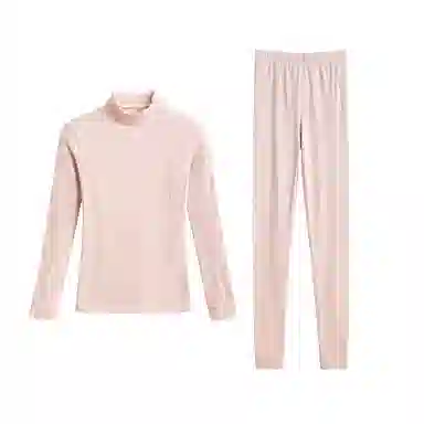 兰缪 腈纶发热纱中领内衣女生修身秋衣秋裤柔软舒适云朵般触感无痕轻薄收腰塑性蕾丝圆领居家服时尚优雅保暖套装 女款