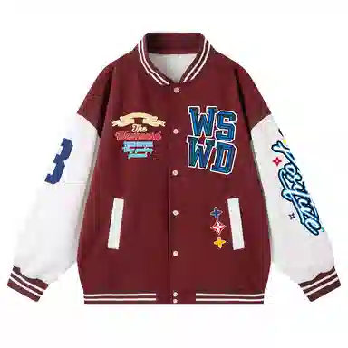 西行纪  美式休闲仿毛巾绣经典拼接时尚百搭拼色飞行员夹克外套棒球服 男女同款