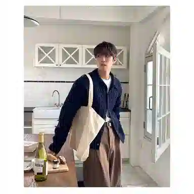 半空山 法式慵懒风翻领毛线衫粗麻花开衫高级感韩系复古纯色休闲修身显瘦简约基础款长袖针织衫 男女同款