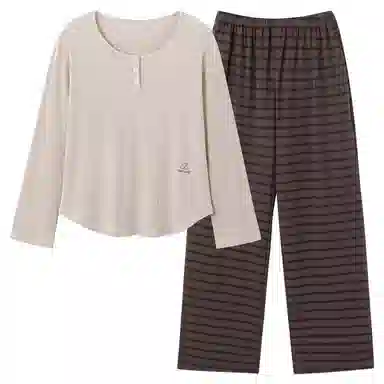 莫代尔 舒适柔软亲肤细腻圆领套头休闲简约个性百搭长袖长裤家居服可外穿睡衣套装 女款