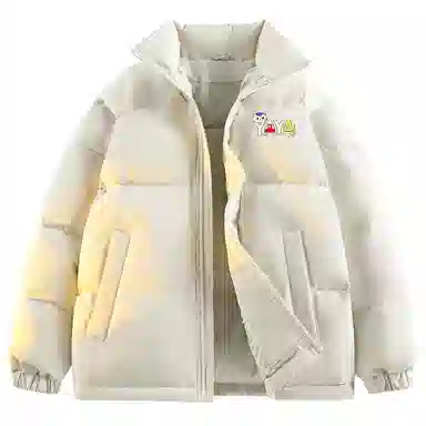 鸭鸭 高蓬松系列 美式高街学院风高级百搭猫猫头图案云朵泡芙防风保暖抗寒聚热锁温防钻绒舒适宽松面包服立领羽绒服 男女同款