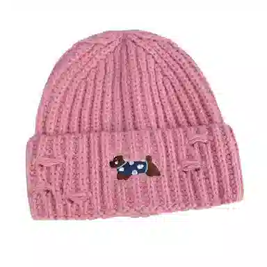 艾佳微 秋季上课通勤保暖潮牌可爱小狗刺绣百搭加厚保暖护耳针织帽帽子 涤纶 绒线帽 男女同款情侣款