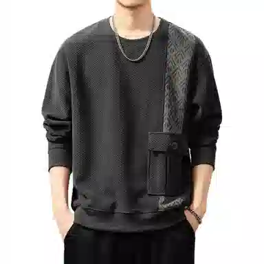 贵色 美式复古高级感提花拼接撞色圆领套头休闲时尚潮流长袖打底衫卫衣 男女同款