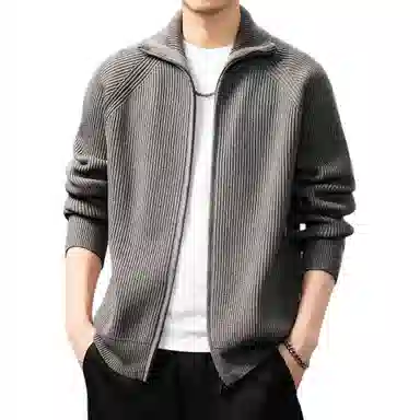 贵色 美式轻熟风双拉链毛线衣开衫休闲翻领保暖针织衫 男女同款