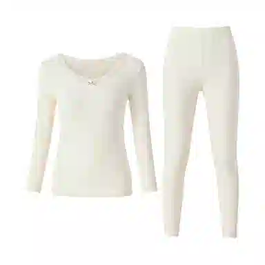 兰缪 桑蚕丝发热绵羊毛蕾丝圆领内衣轻薄修身显瘦高弹服帖亲肤柔软秋衣秋裤保暖套装 女款