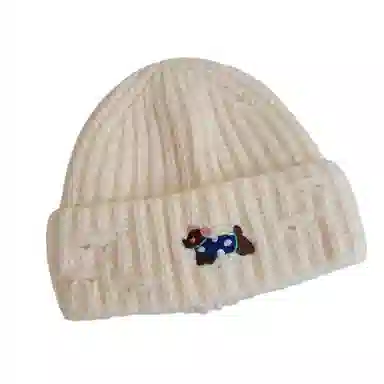 艾佳微 秋季上课通勤保暖潮牌可爱小狗刺绣百搭加厚保暖护耳针织帽帽子 涤纶 绒线帽 男女同款情侣款