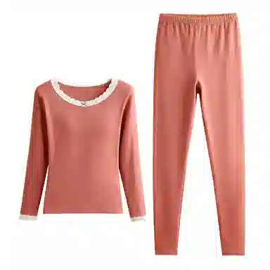 兰缪 桑蚕丝发热绵羊毛蕾丝圆领内衣轻薄修身显瘦高弹服帖亲肤柔软秋衣秋裤保暖套装 女款