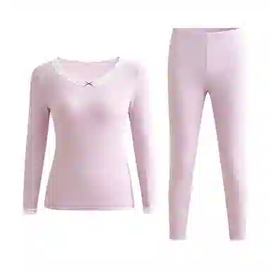 兰缪 桑蚕丝发热绵羊毛蕾丝圆领内衣轻薄修身显瘦高弹服帖亲肤柔软秋衣秋裤保暖套装 女款