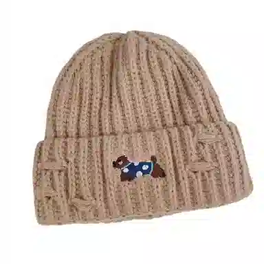 艾佳微 秋季上课通勤保暖潮牌可爱小狗刺绣百搭加厚保暖护耳针织帽帽子 涤纶 绒线帽 男女同款情侣款