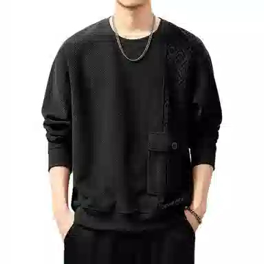 贵色 美式复古高级感提花拼接撞色圆领套头休闲时尚潮流长袖打底衫卫衣 男女同款