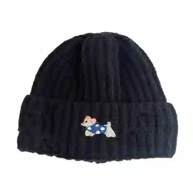 艾佳微 秋季上课通勤保暖潮牌可爱小狗刺绣百搭加厚保暖护耳针织帽帽子 涤纶 绒线帽 男女同款情侣款