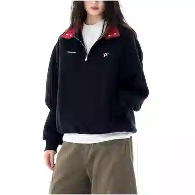 永言 美式复古半拉链立领运动上衣情侣百搭秋季宽松休闲潮牌套头外套卫衣 男女同款