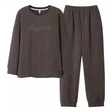 莫代尔 男士秋冬季加厚加绒套头长袖保暖珊瑚绒海岛绒家居服睡衣套装 男款